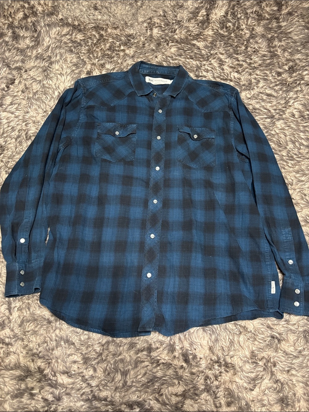 Men's Blue Plaid flannel Long-Sleeve Casual Button-Down Shirt by
